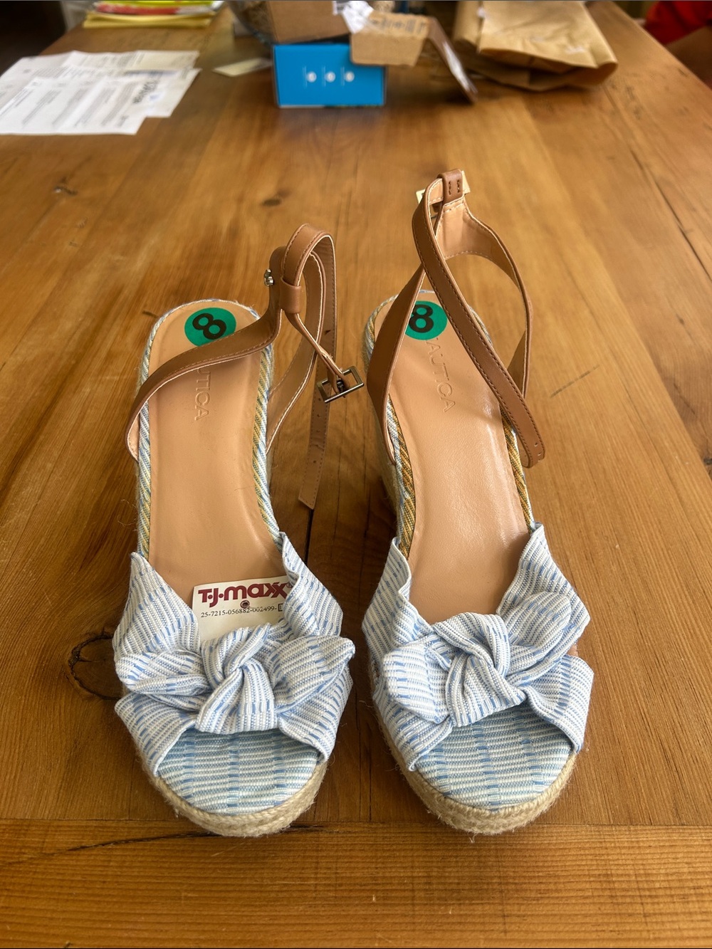 Nautica Blue Knot Espadrille Wedge Sandals with Tan Ankle Strap